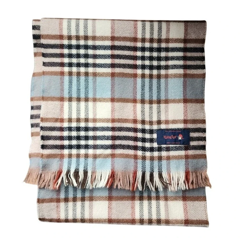 VINTAGE ROOSTER Plaid Wool Fringe Scarf 50x11‎ Preppy Academia